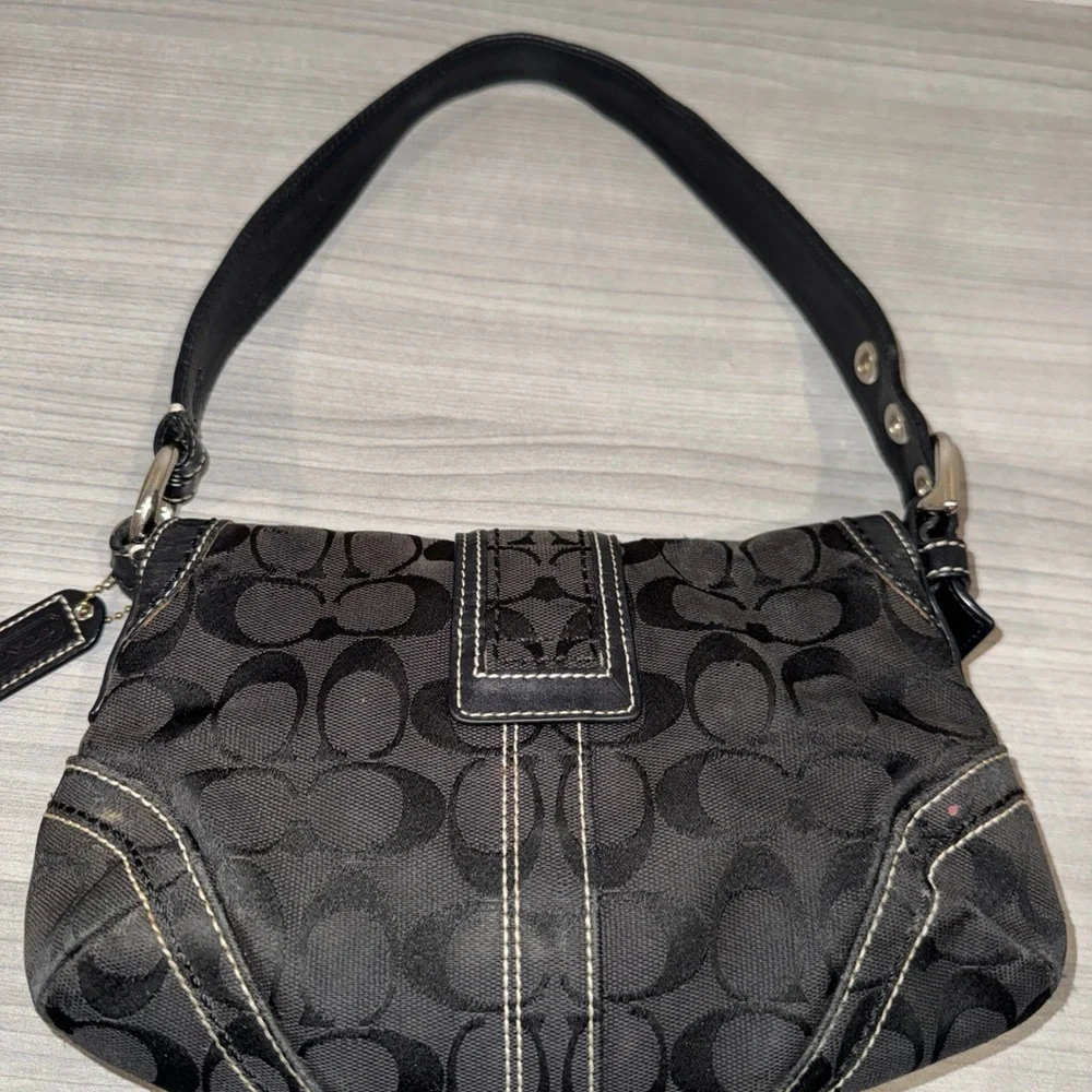 Coach 10296 Small Soho Black Signature C Canvas Shoulder Bag Y2K Vintage Authen - Picture 2 of 16